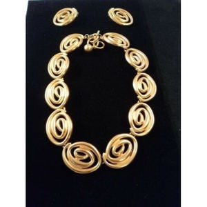 Anne Klein Heavy Gold Tone Statement Swirl Necklace And Earrings